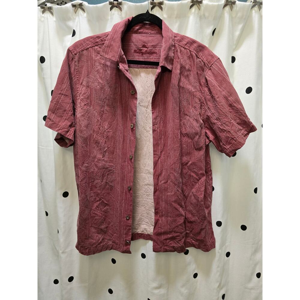 Tommy Bahama red silk Hawaiian short sleeve button down shirt large